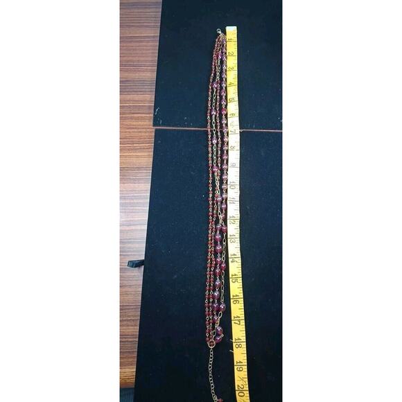 Red Glass Bead Necklace Goldentone 4 Strand Beautiful Costume India Glamorous - Picture 4 of 4